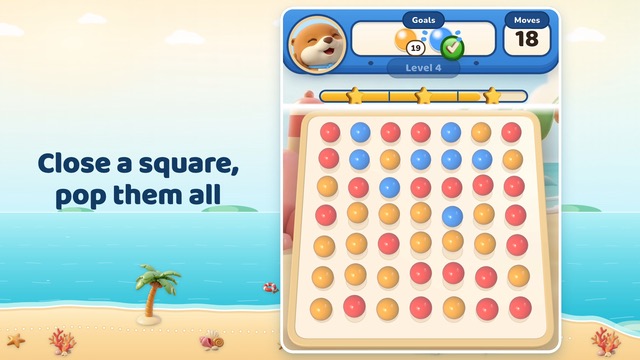 Fragmandan bir kare: Dot Lagoon tahtasının yanında “Close a square, pop them all” yazısı
